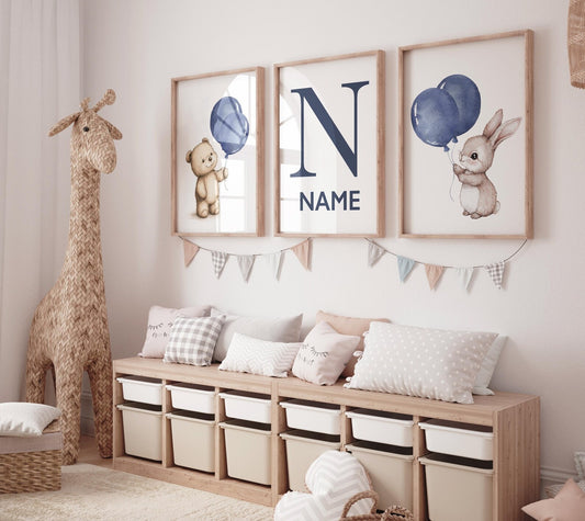 Cuadros Decorativos infantiles Modernos osos y conejo con globo azul
