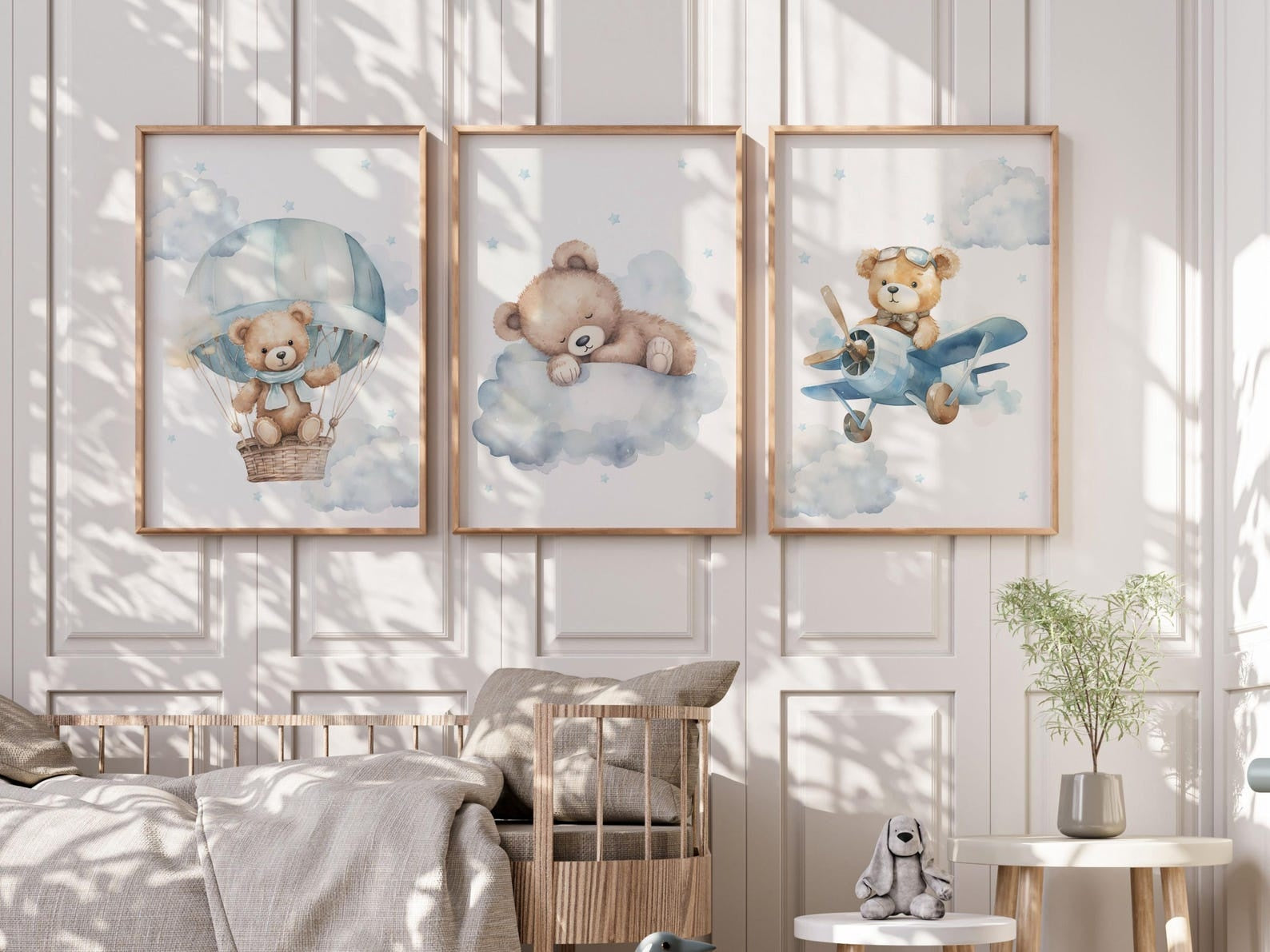 Cuadros Decorativos infantiles Modernos osos aviador en nube y globo