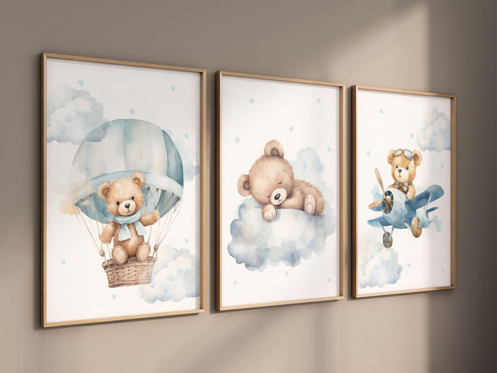 Cuadros Decorativos infantiles Modernos osos aviador en nube y globo