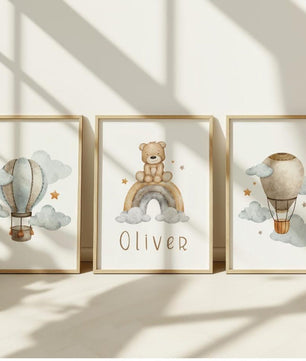 Cuadros Decorativos infantiles Modernos osos, arcoiris y globos con nombre
