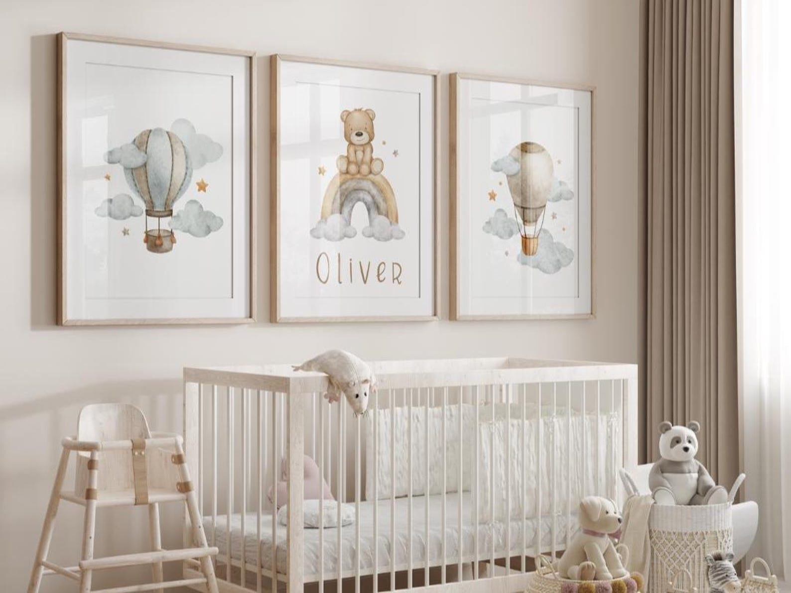 Cuadros Decorativos infantiles Modernos osos, arcoiris y globos con nombre