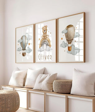 Cuadros Decorativos infantiles Modernos osos, arcoiris y globos con nombre