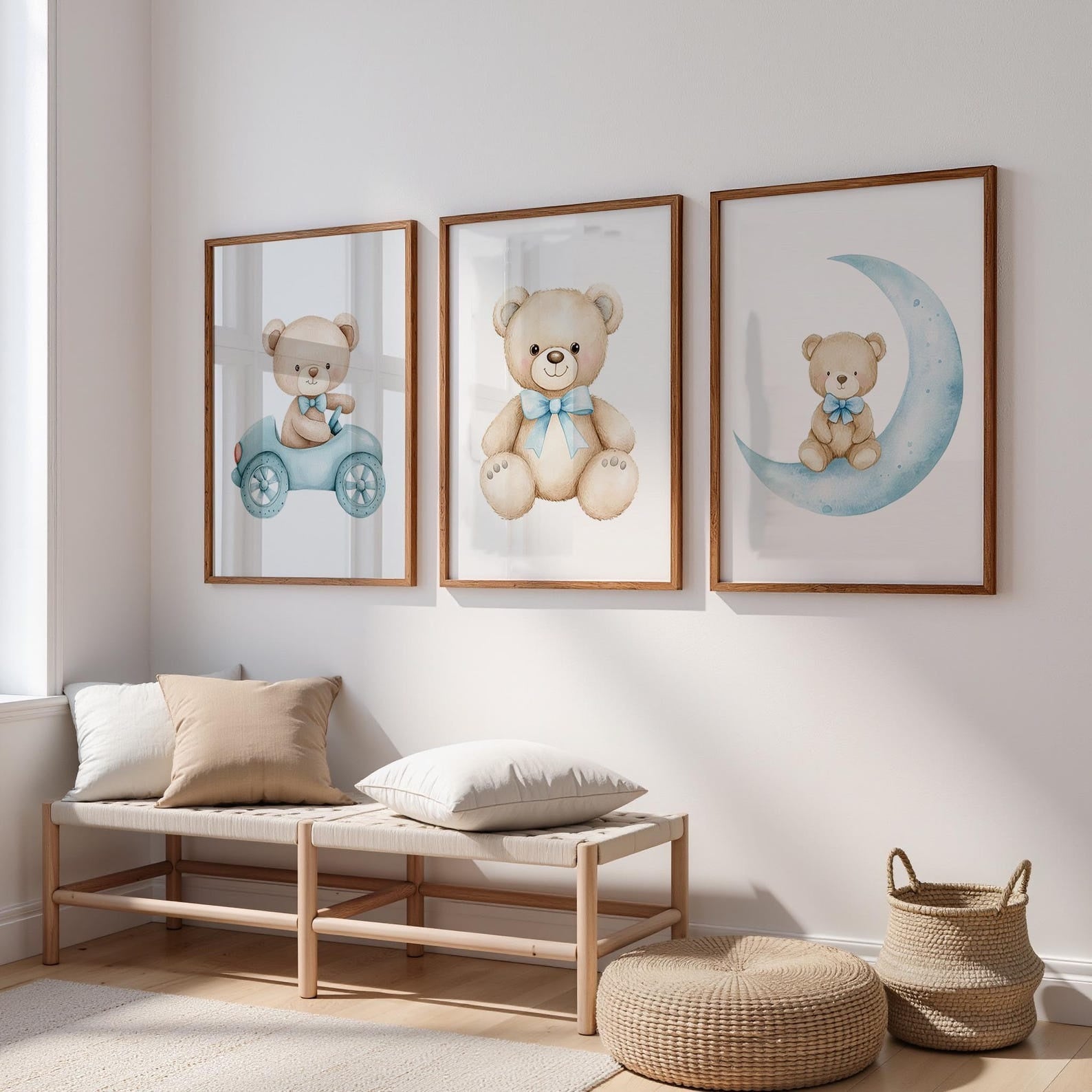 Cuadros Decorativos infantiles Modernos osos teddy en carro y luna