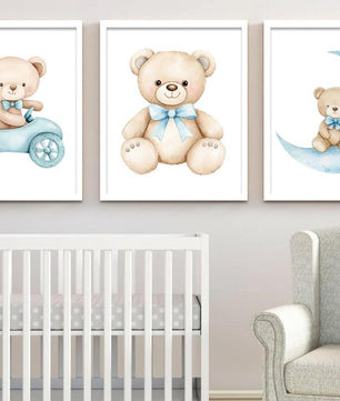 Cuadros Decorativos infantiles Modernos osos teddy en carro y luna