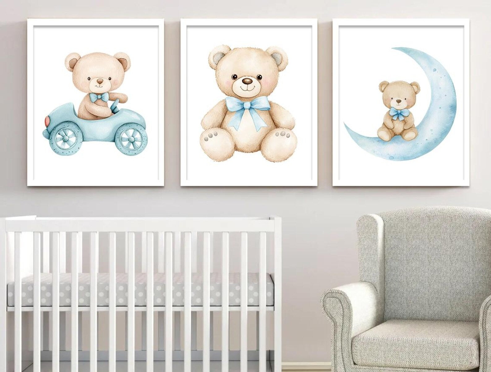 Cuadros Decorativos infantiles Modernos osos teddy en carro y luna