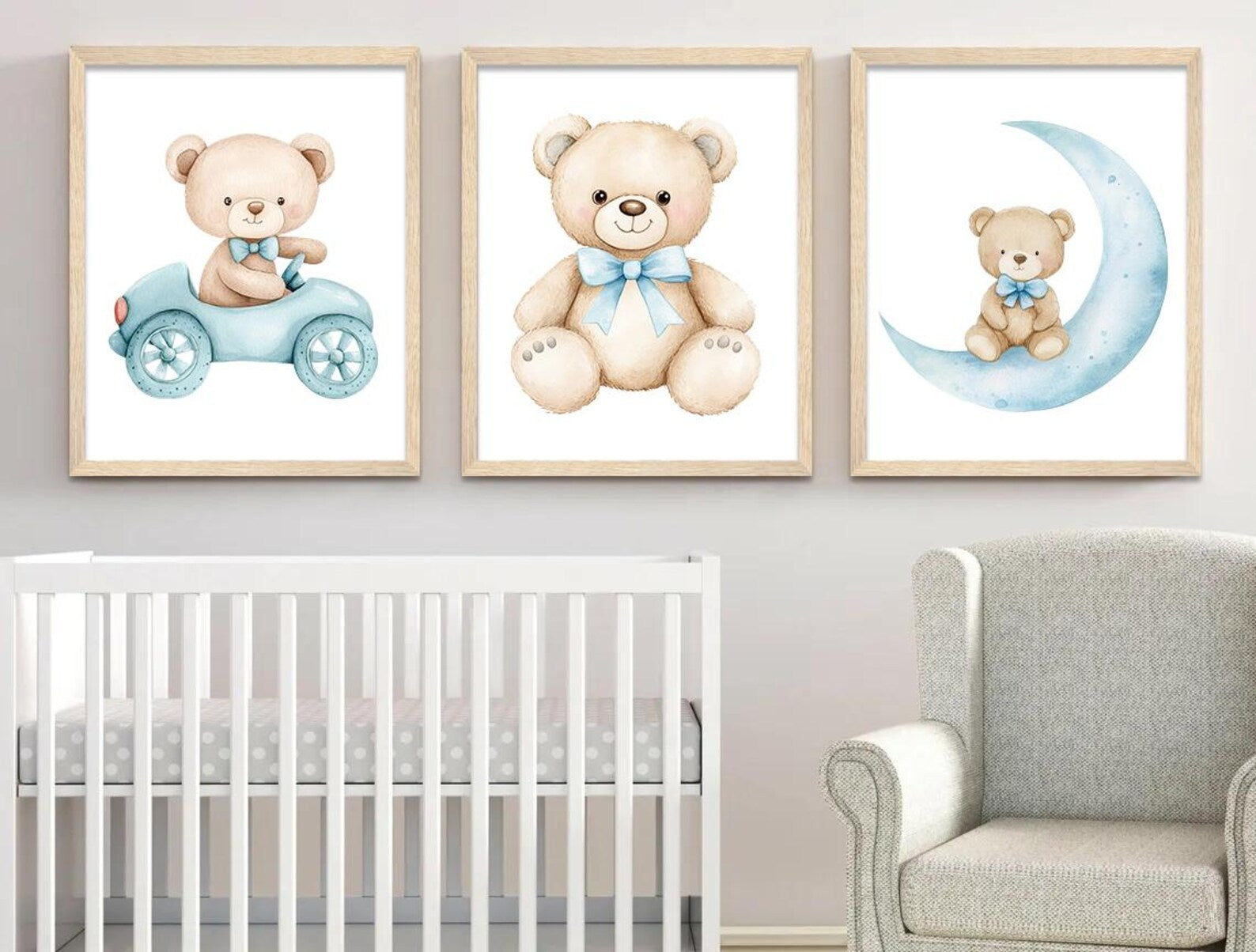 Cuadros Decorativos infantiles Modernos osos teddy en carro y luna