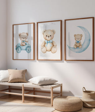 Cuadros Decorativos infantiles Modernos osos teddy en carro y luna