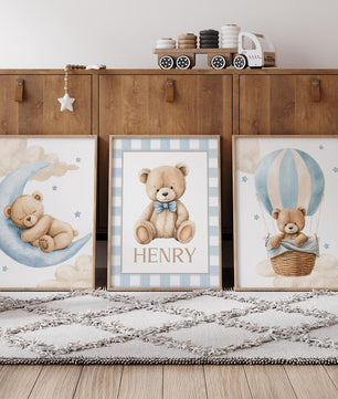 Cuadros Decorativos infantiles Modernos osos teddy Globo aerostatico, luna y nombre