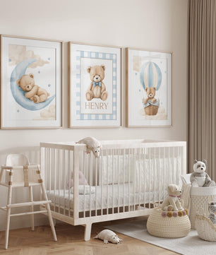 Cuadros Decorativos infantiles Modernos osos teddy Globo aerostatico, luna y nombre