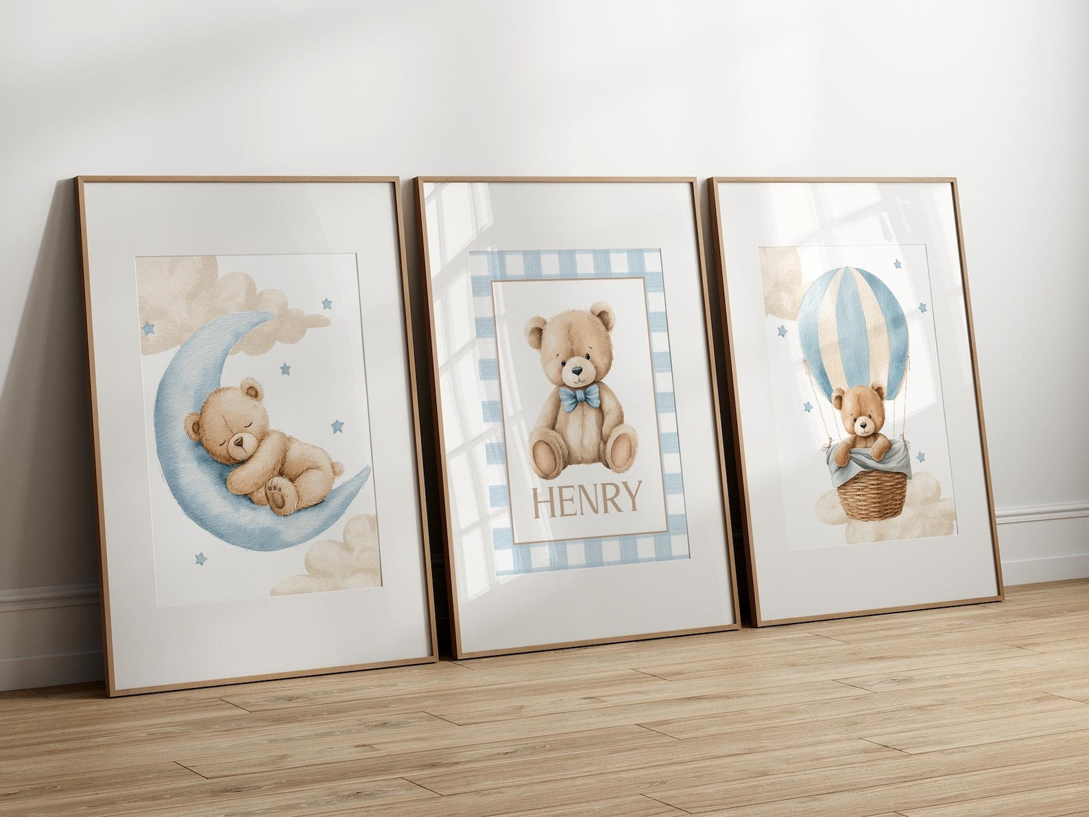 Cuadros Decorativos infantiles Modernos osos teddy Globo aerostatico, luna y nombre