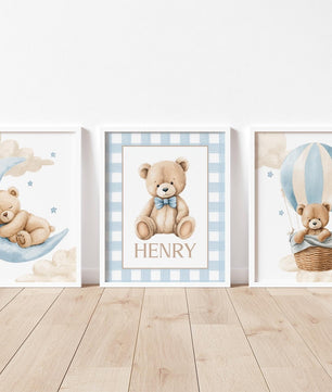 Cuadros Decorativos infantiles Modernos osos teddy Globo aerostatico, luna y nombre