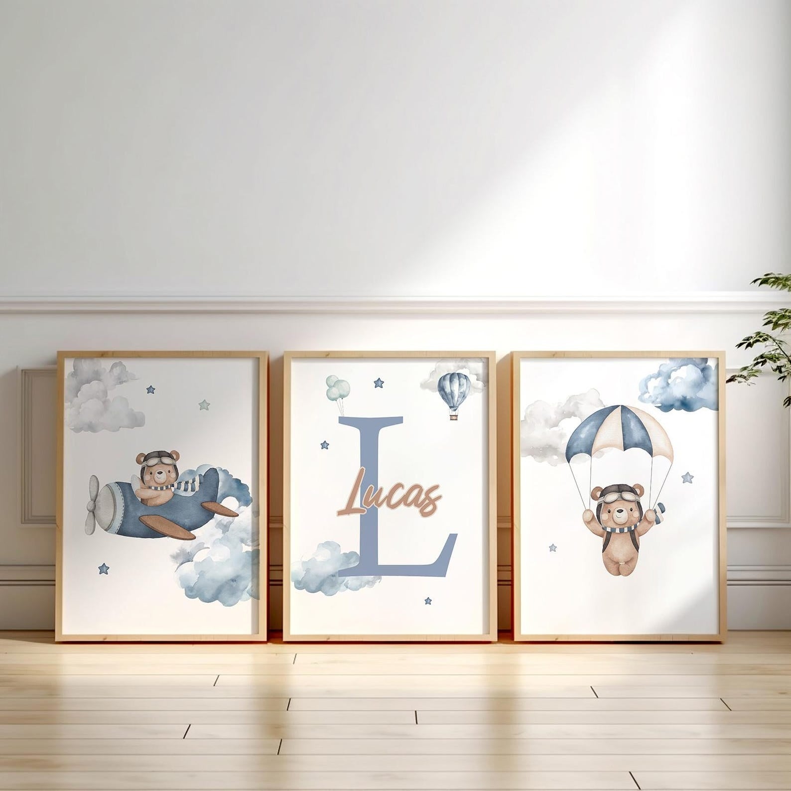 Cuadros Decorativos infantiles Modernos osos teddy azul arte personalizado