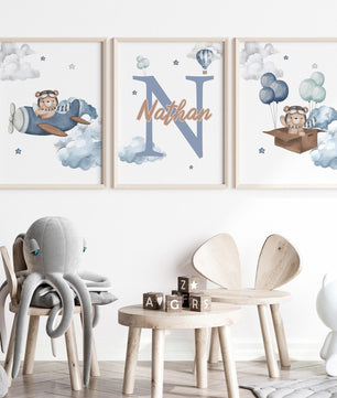 Cuadros Decorativos infantiles Modernos osos teddy azul arte personalizado