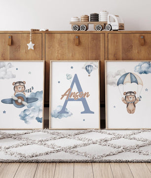 Cuadros Decorativos infantiles Modernos osos teddy azul arte personalizado