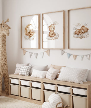 Cuadros Decorativos infantiles Modernos osos en cielo nubes y luna