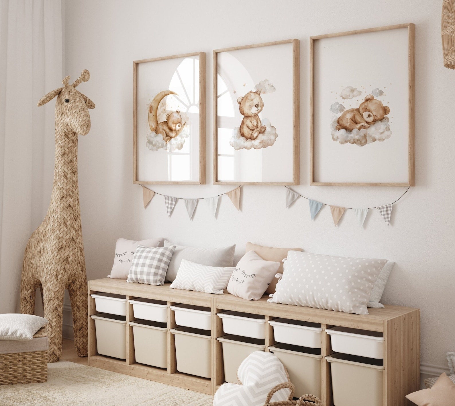 Cuadros Decorativos infantiles Modernos osos en cielo nubes y luna