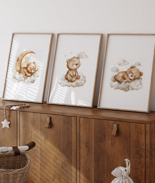 Cuadros Decorativos infantiles Modernos osos en cielo nubes y luna