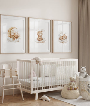Cuadros Decorativos infantiles Modernos osos en cielo nubes y luna