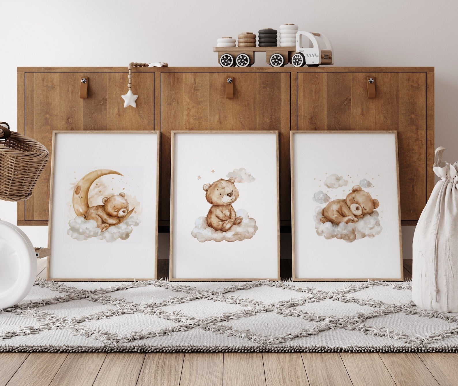 Cuadros Decorativos infantiles Modernos osos en cielo nubes y luna