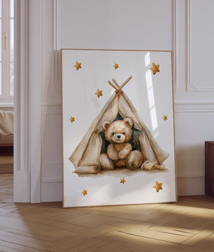 Cuadros Decorativos infantiles Modernos osos en carpa, luna con nombre