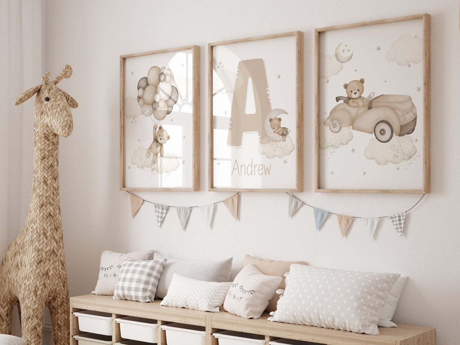 Cuadros Decorativos infantiles Modernos osos teddy dibujo con nombre