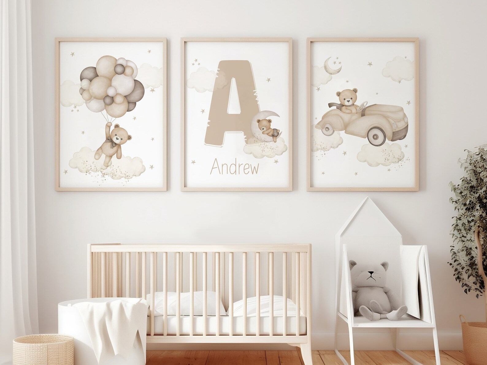 Cuadros Decorativos infantiles Modernos osos teddy dibujo con nombre