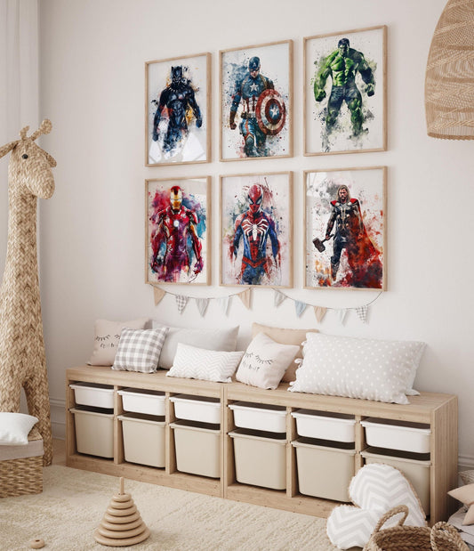 Cuadros Decorativos infantiles Modernos set 6 piezas SuperHeroes arte de pared
