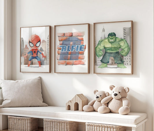 Cuadros Decorativos infantiles Modernos Superheroes ilustracion Personalizadas con nombre