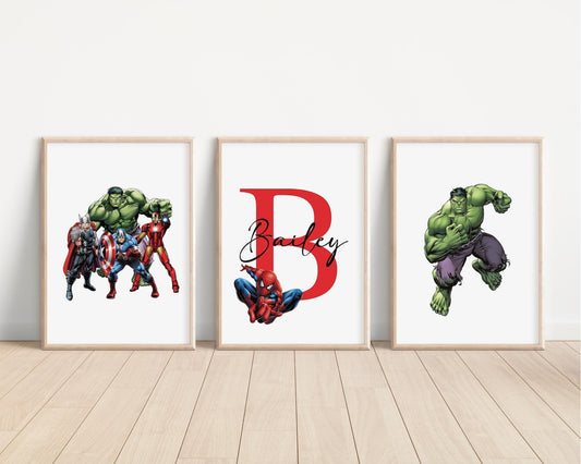 Cuadros Decorativos infantiles Modernos Superheroes Personajes personalizados con nombre