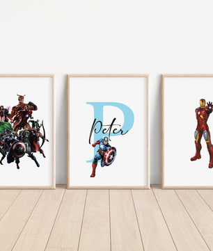 Cuadros Decorativos infantiles Modernos Superheroes Personajes personalizados con nombre