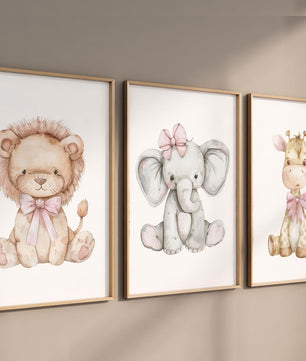 Cuadros Decorativos infantiles Modernos animales niña acuarela moño