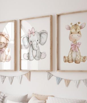 Cuadros Decorativos infantiles Modernos animales niña acuarela moño