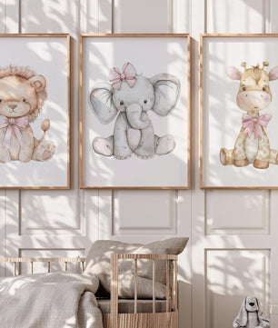 Cuadros Decorativos infantiles Modernos animales niña acuarela moño