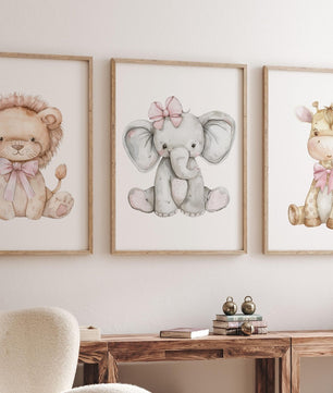 Cuadros Decorativos infantiles Modernos animales niña acuarela moño