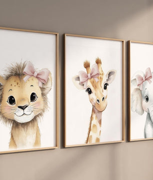 Cuadros Decorativos infantiles Modernos animales ilustracion niña moño