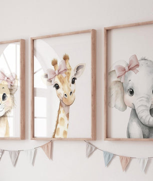 Cuadros Decorativos infantiles Modernos animales ilustracion niña moño