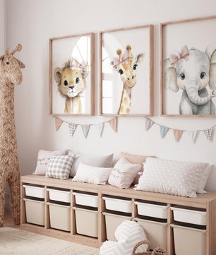 Cuadros Decorativos infantiles Modernos animales ilustracion niña moño