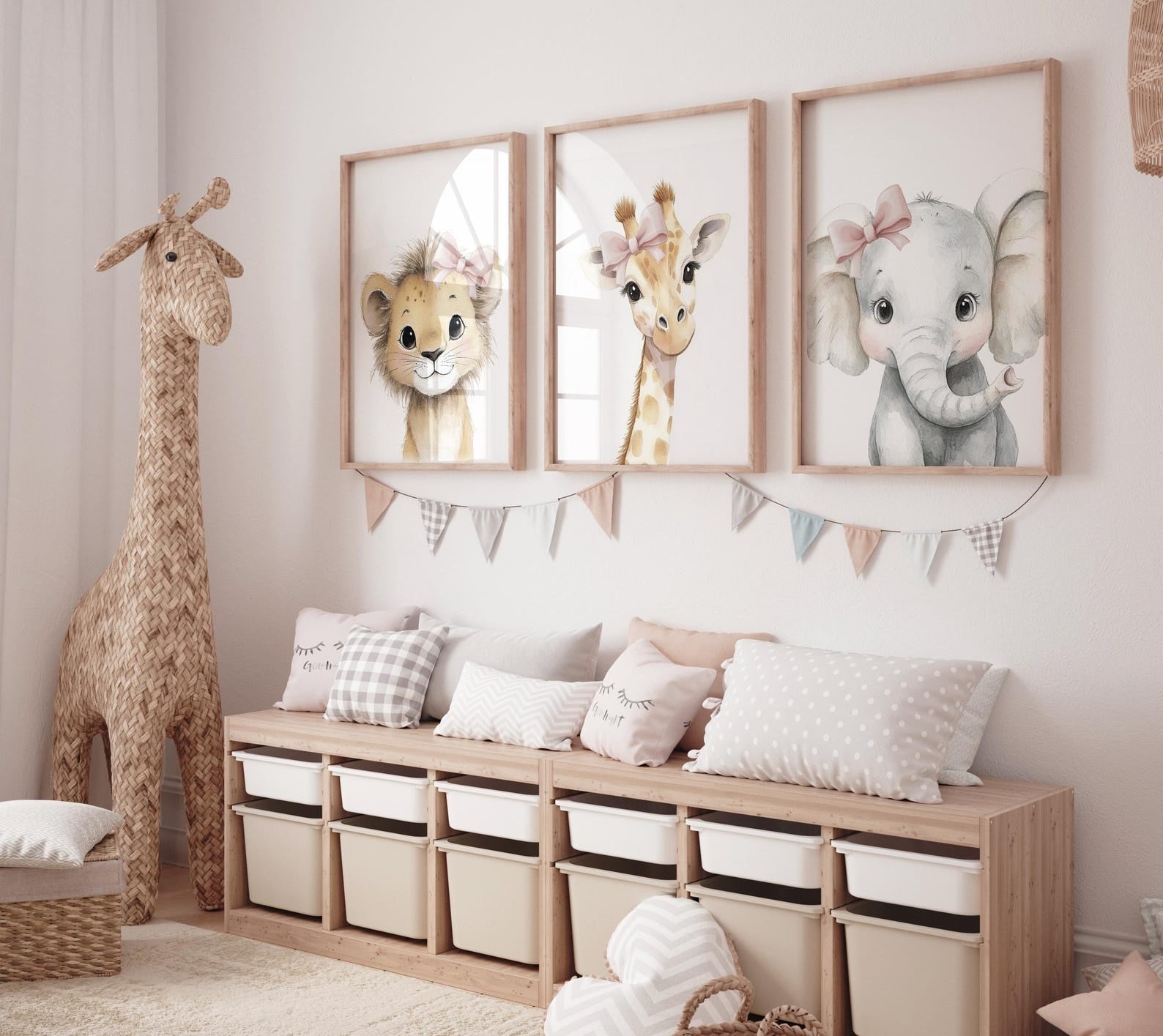 Cuadros Decorativos infantiles Modernos animales ilustracion niña moño