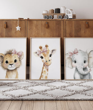 Cuadros Decorativos infantiles Modernos animales ilustracion niña moño