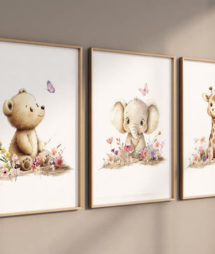 Cuadros Decorativos infantiles Modernos animales ilustracion niña jardín