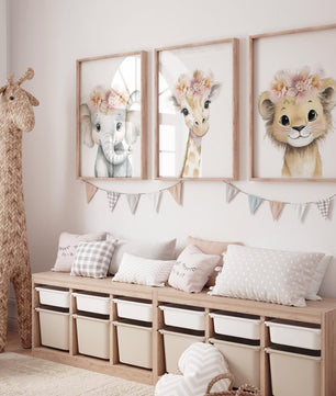 Cuadros Decorativos infantiles Modernos animales ilustracion niña flores
