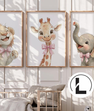 Cuadros Decorativos infantiles Modernos animales ilustracion niña moño rosado