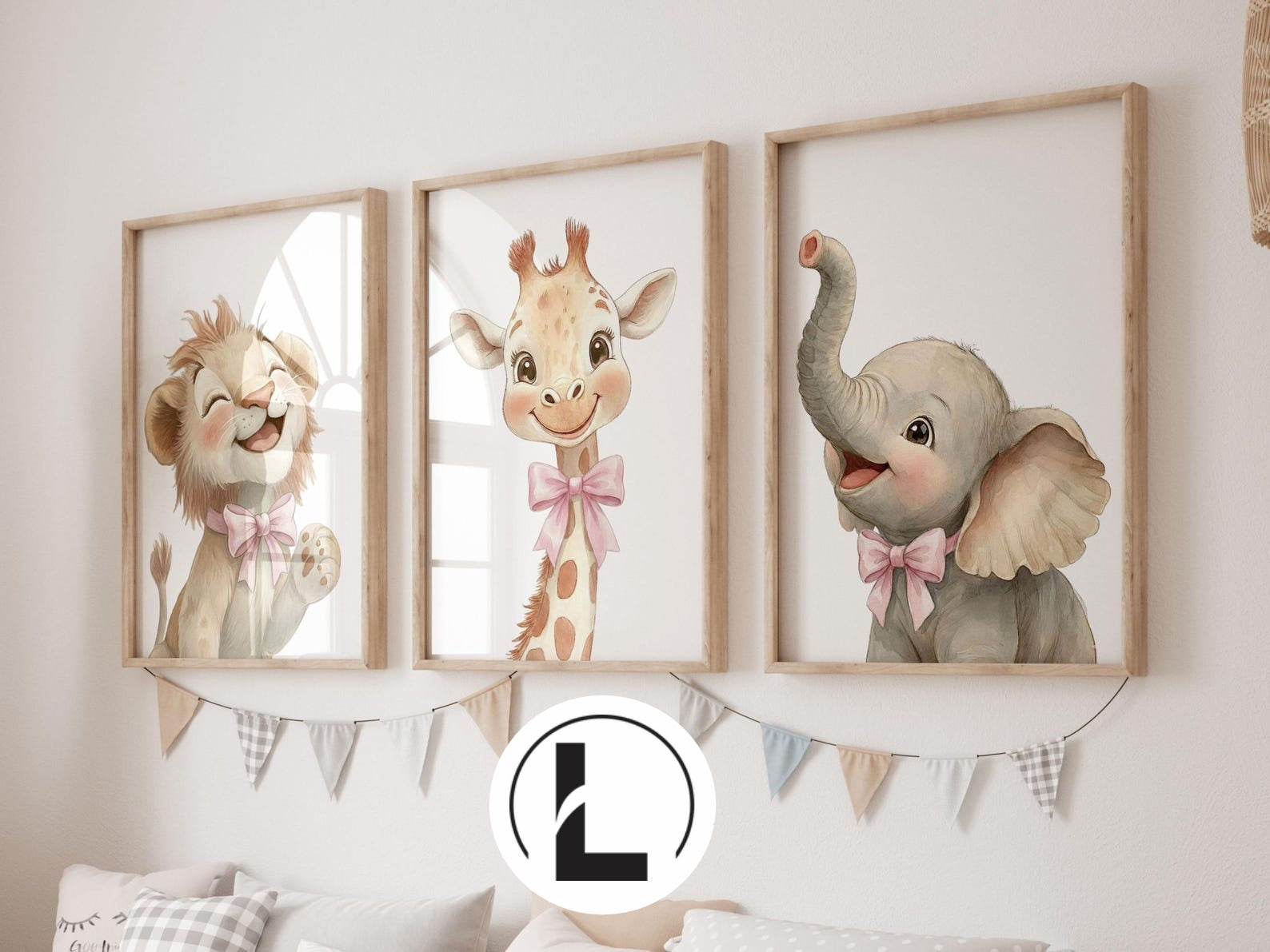 Cuadros Decorativos infantiles Modernos animales ilustracion niña moño rosado