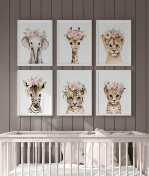 Cuadros Decorativos infantiles Modernos animales personalizados con flores niña con nombre