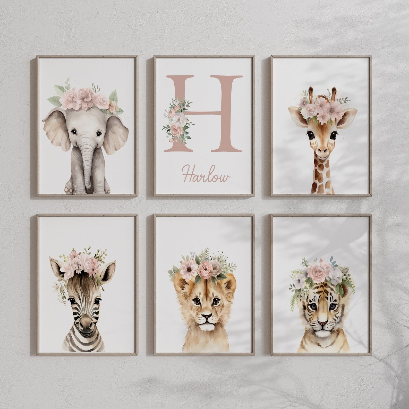 Cuadros Decorativos infantiles Modernos animales personalizados con flores niña con nombre