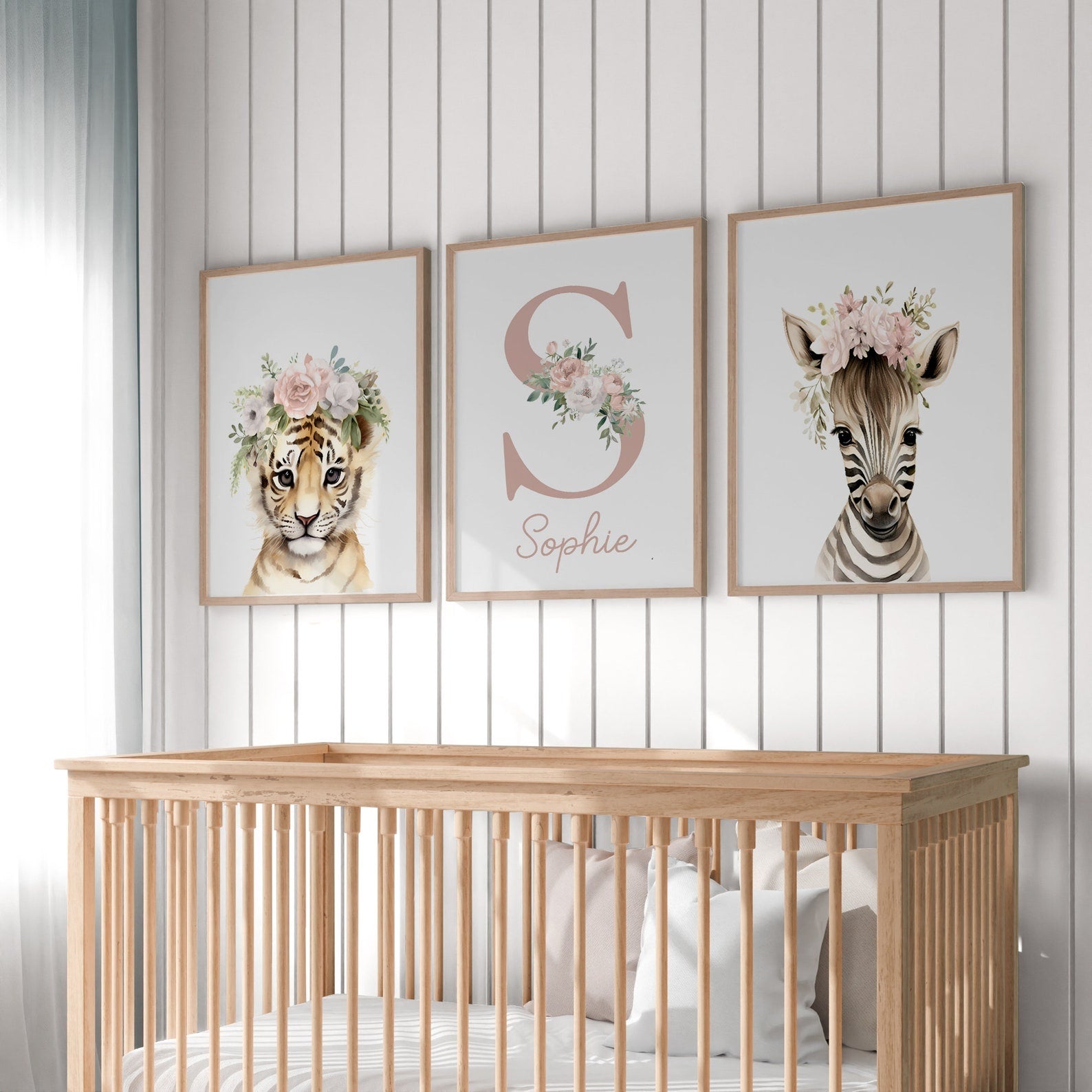 Cuadros Decorativos infantiles Modernos animales personalizados con flores niña con nombre