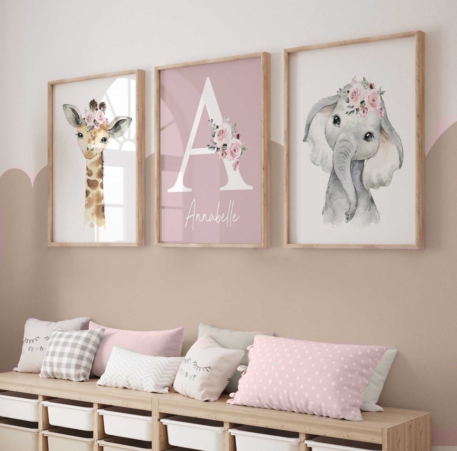Cuadros Decorativos infantiles Modernos animales personalizados con flores niña con nombre 2