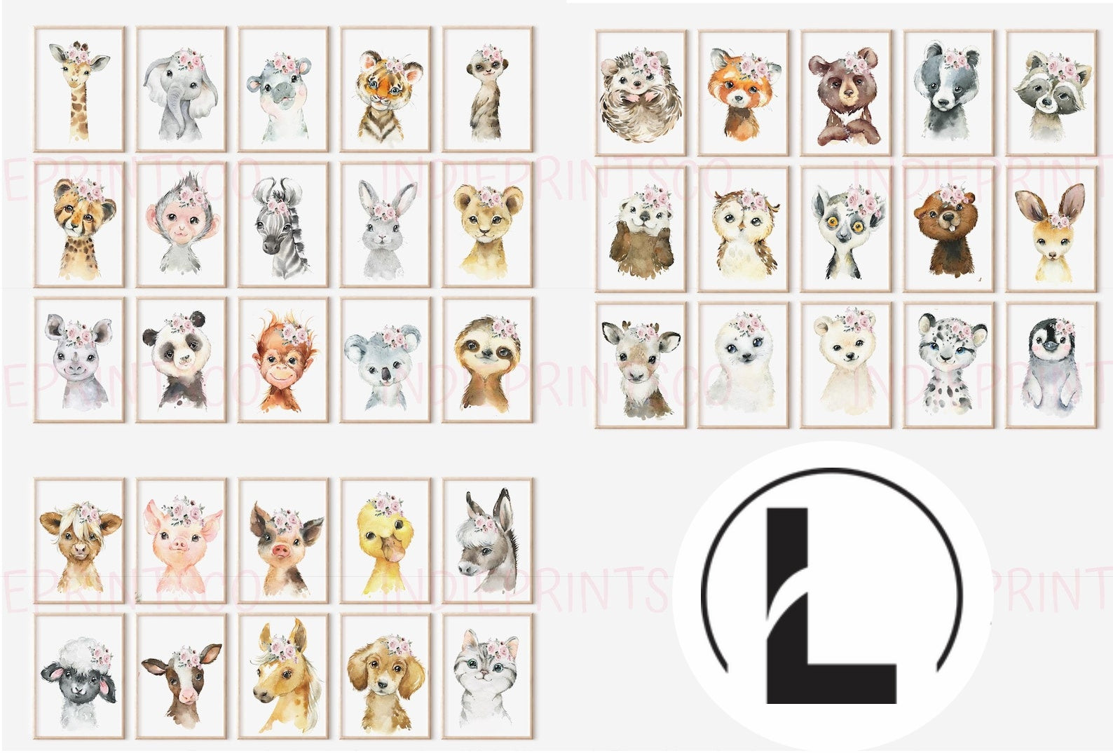 Cuadros Decorativos infantiles Modernos animales personalizados con flores niña con nombre 2