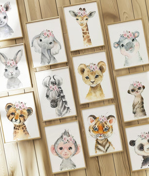 Cuadros Decorativos infantiles Modernos animales personalizados con flores niña con nombre 2
