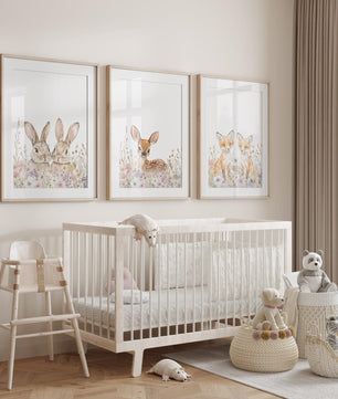 Cuadros Decorativos infantiles Modernos animales del bosque en jardin niña